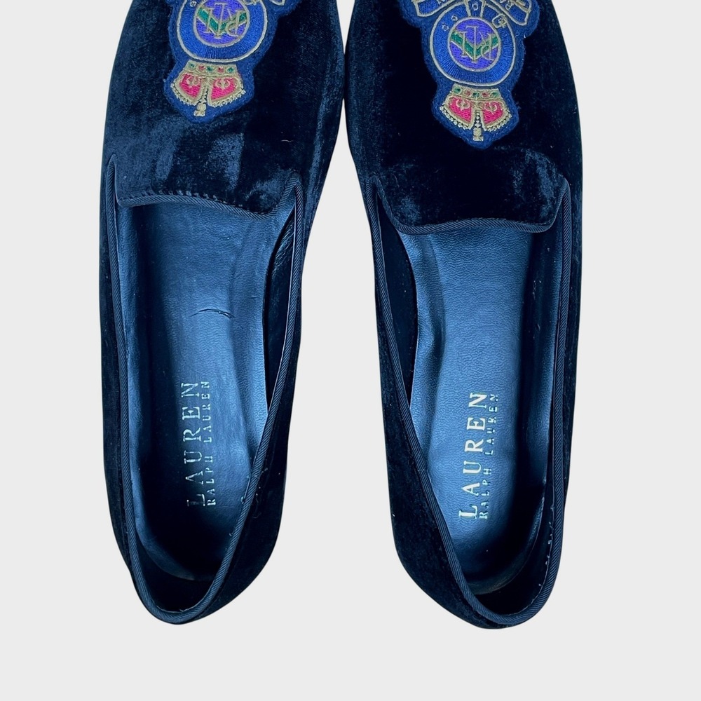 Lauren Ralph Lauren Black Velvet Crest Smoking Shoes Loafers Women 8 Old Money - Picture 5 of 9